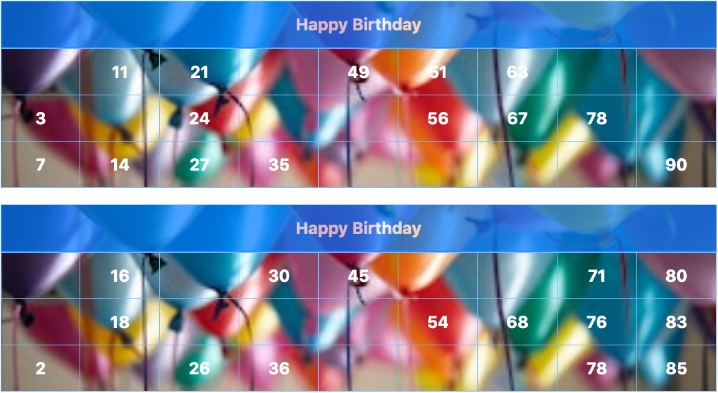 blue birthday balloons tambola tickets