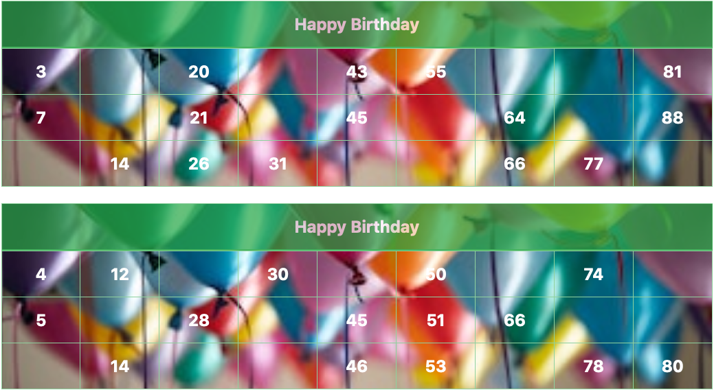 green birthday balloons tambola tickets