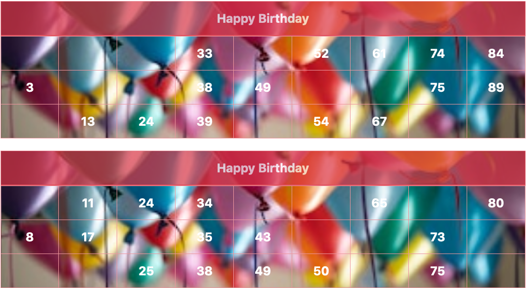 red birthday balloons tambola tickets