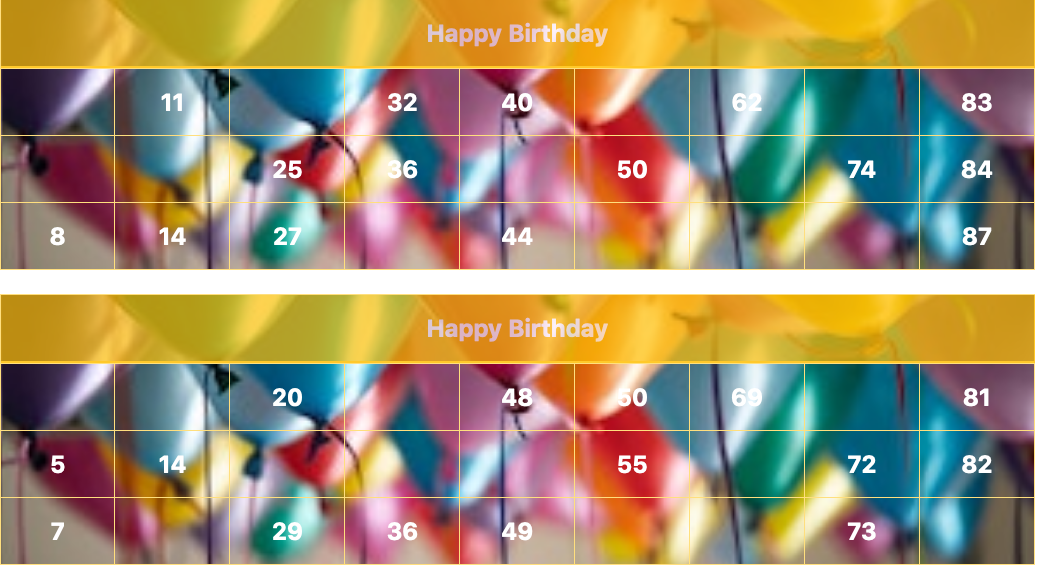 yellow birthday balloons tambola tickets