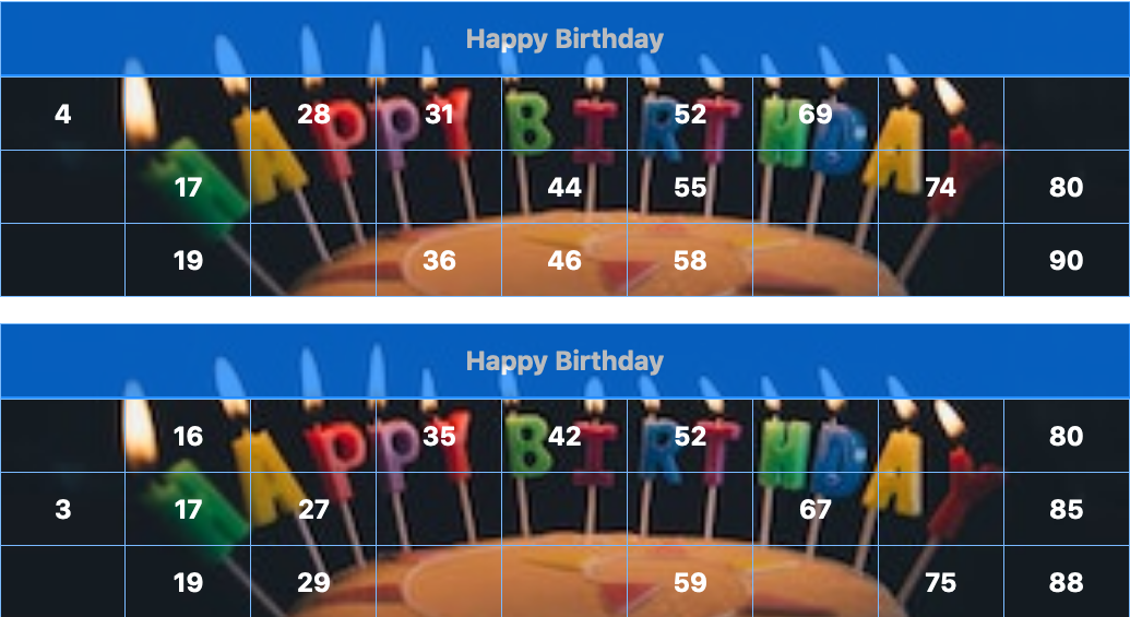 blue birthday cake candles tambola tickets