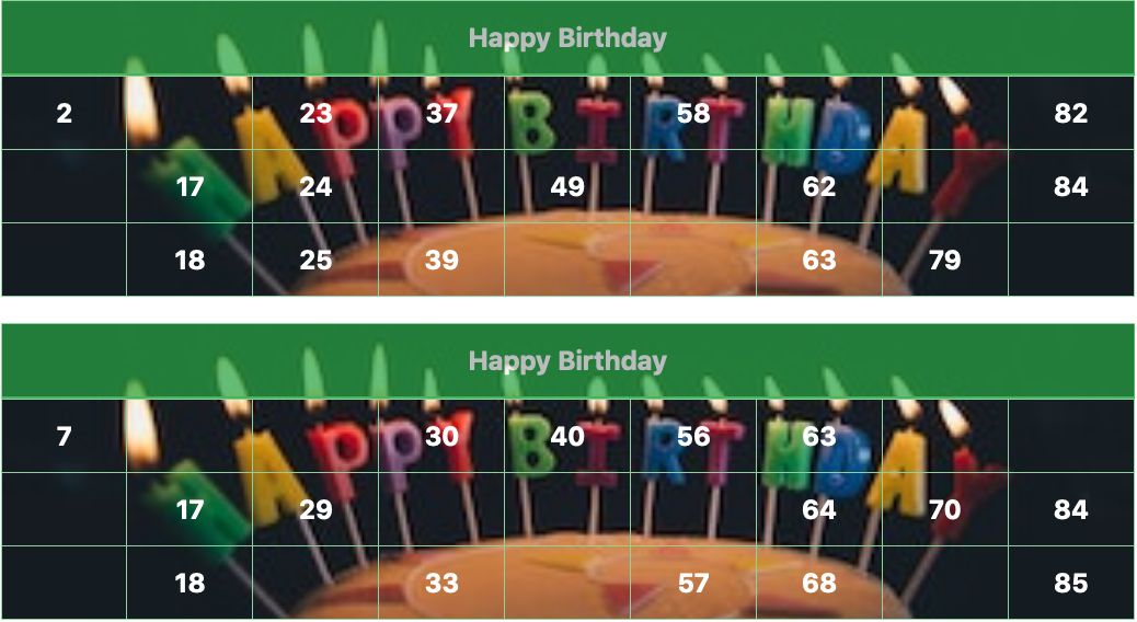 green birthday cake candles tambola tickets