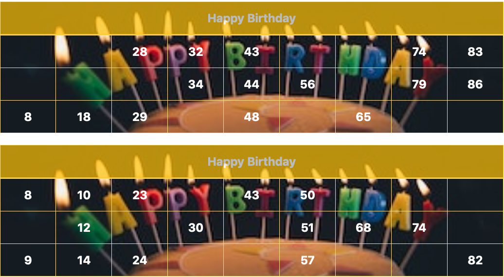 yellow birthday cake candles tambola tickets