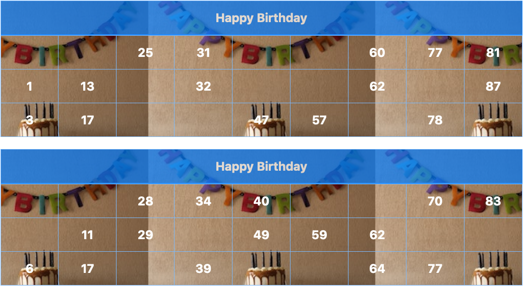 blue birthday banner tambola tickets