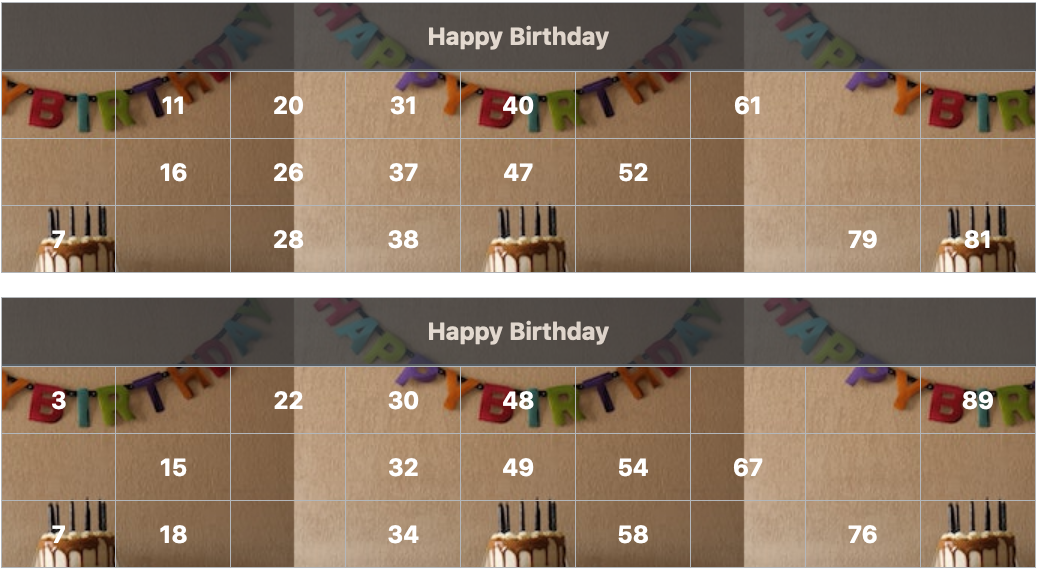 black birthday banner tambola tickets