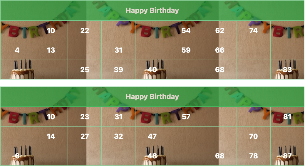 green birthday banner tambola tickets