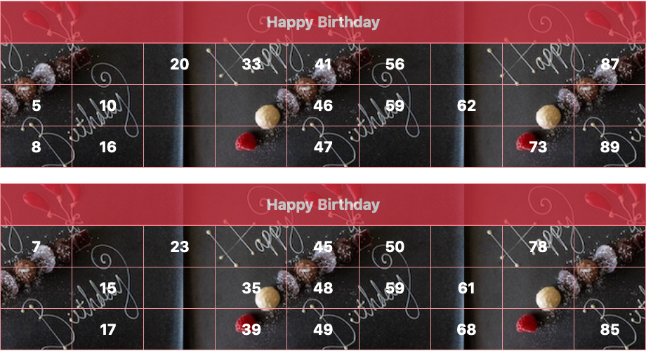 red birthday chocolate cake tambola tickets