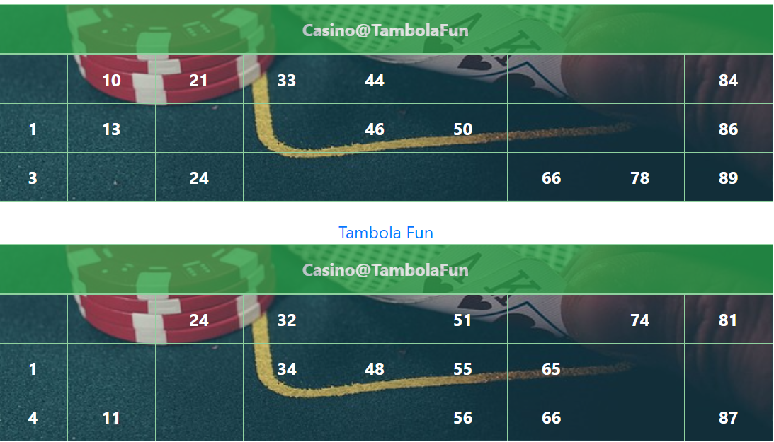 green casino cards tambola tickets