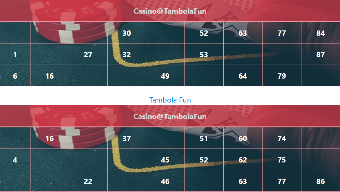 red casino cards tambola tickets