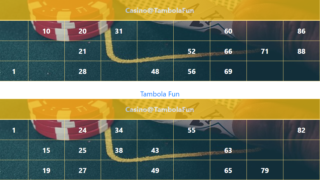 yellow casino cards tambola tickets