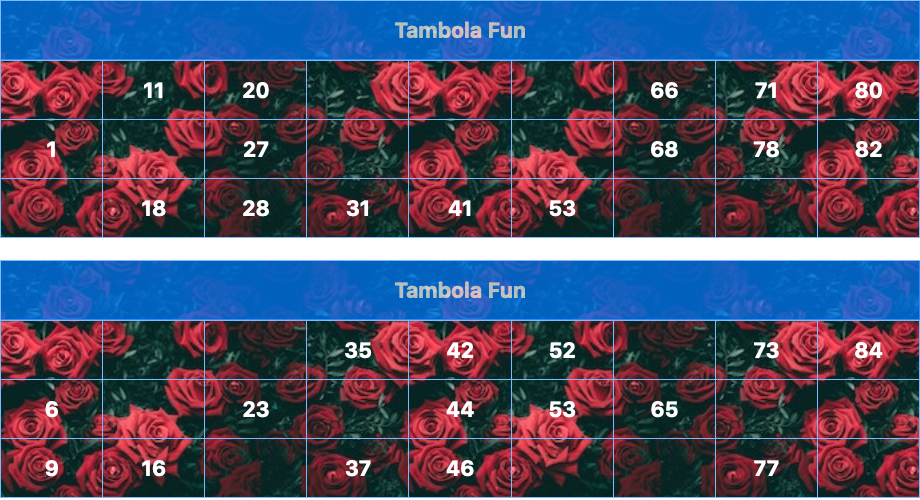 blue flowers tambola tickets