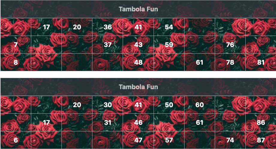 black flowers tambola tickets