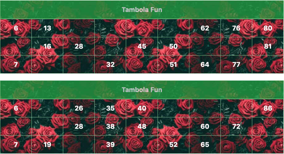 green flowers tambola tickets