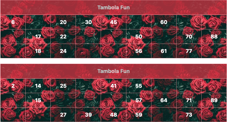 red flowers tambola tickets