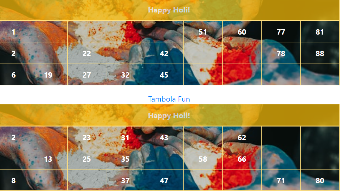 yellow holi tambola tickets