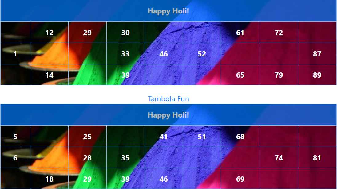 blue holi colors tambola tickets