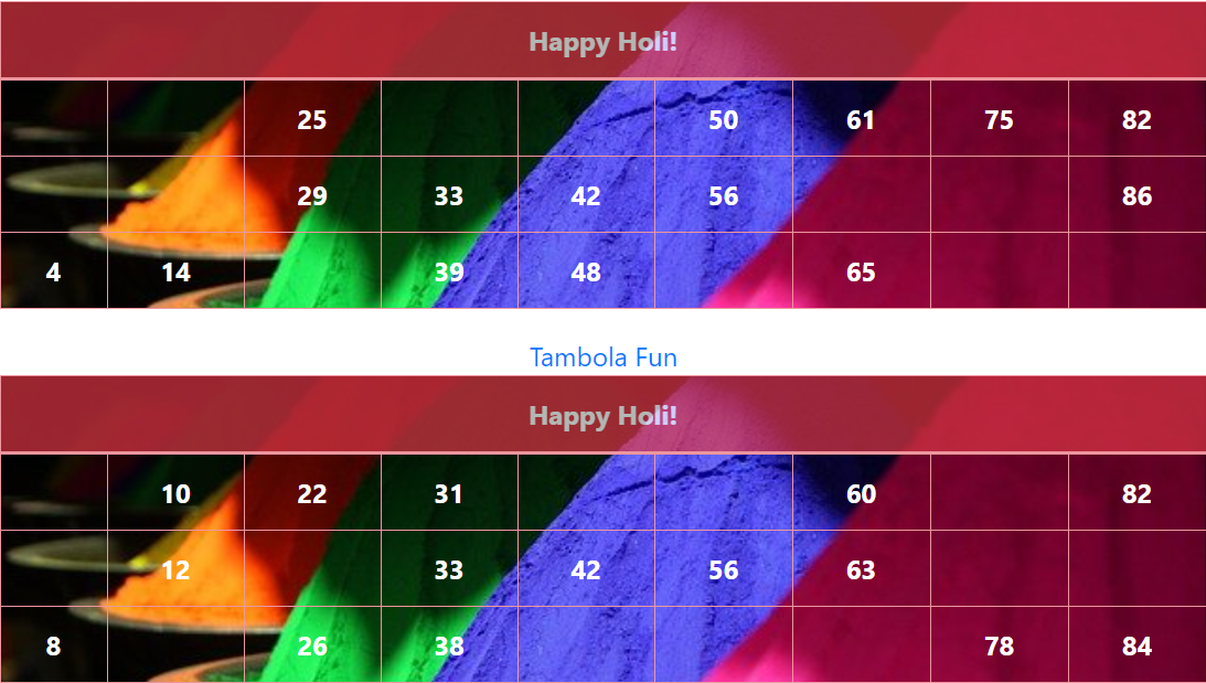 red holi colors tambola tickets