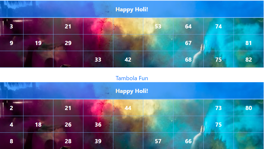 blue multiple colors tambola tickets