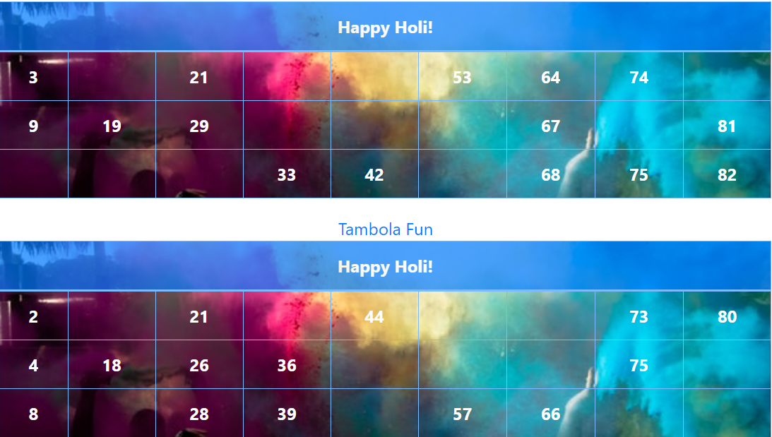 blue holi multiple colors tambola tickets