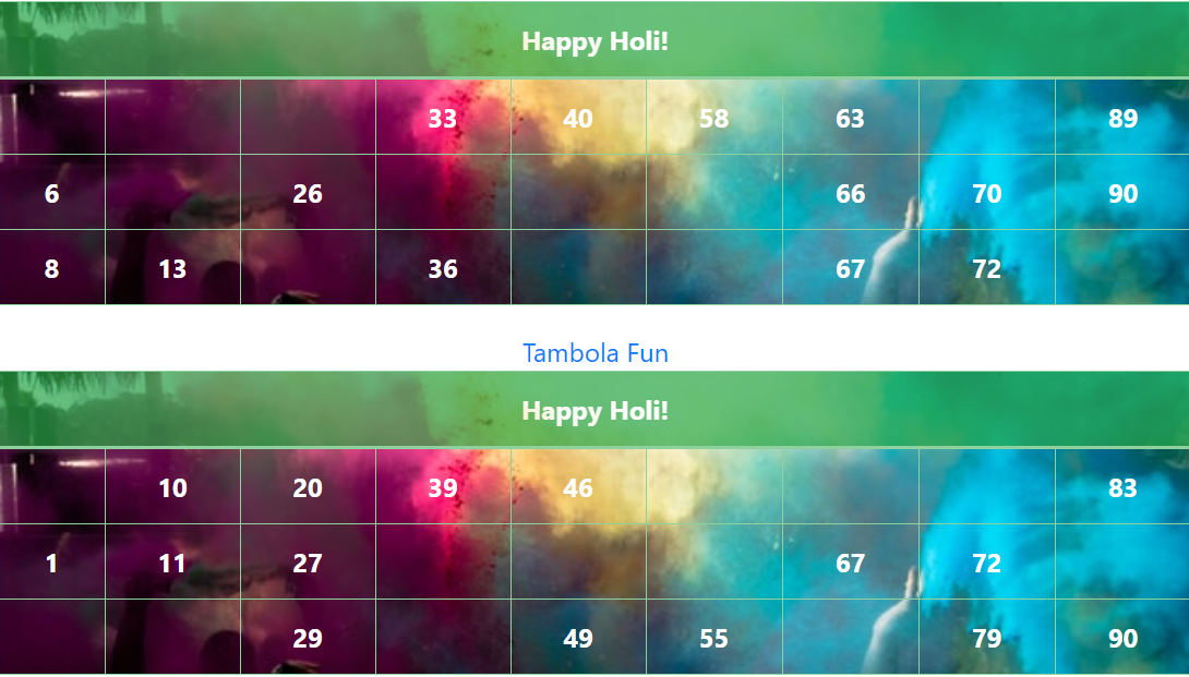 green holi multiple colors tambola tickets