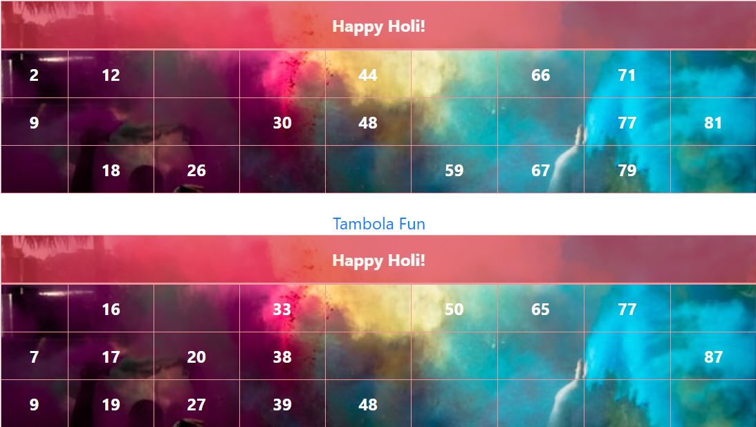 red multiple colors celebrations tambola tickets