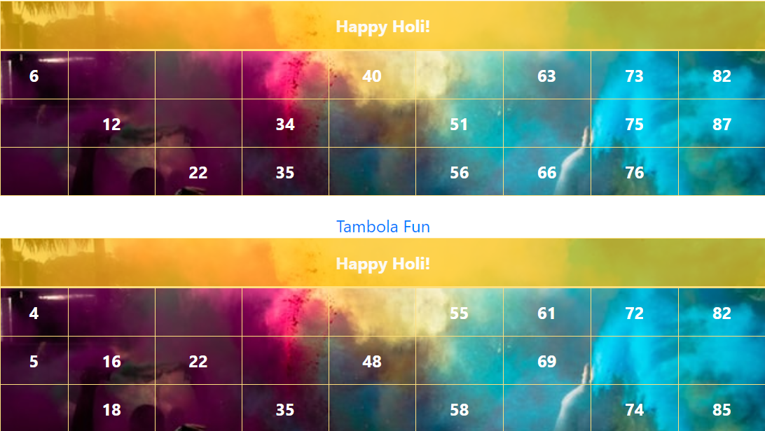 yellow holi multiple colors tambola tickets