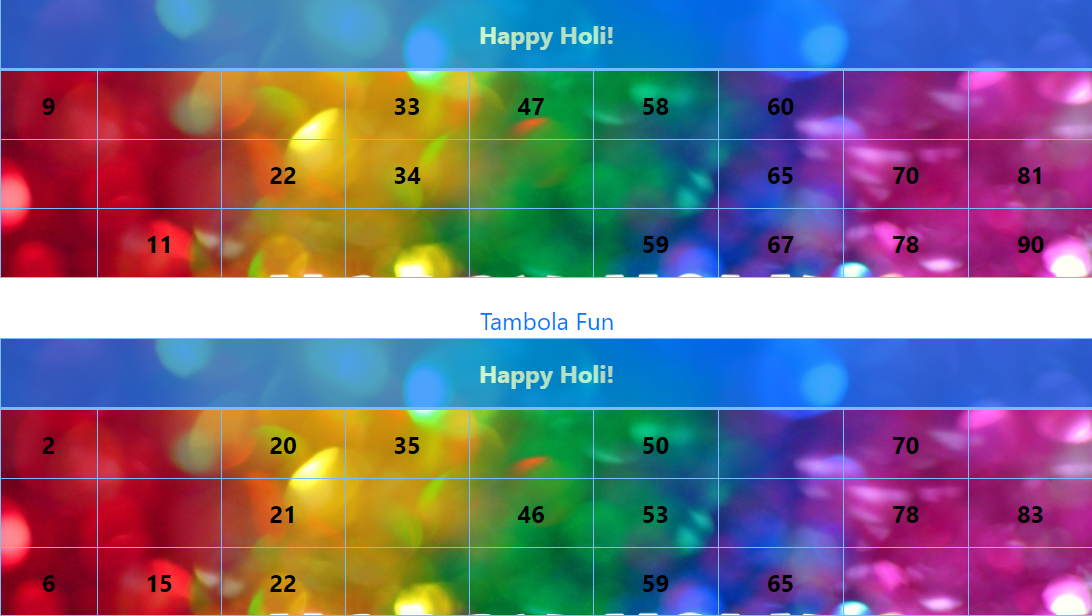 blue happy holi tambola tickets