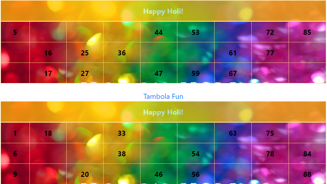 yellow happy holi tambola tickets