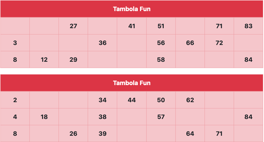 red standard tambola tickets