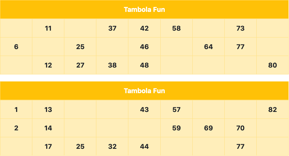 yellow standard tambola tickets